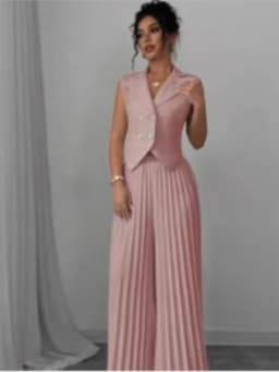 New Women's Fashion Vest Vest Pleated Skirt And Pants Set Summer Temperament Elegant And Simple Solid Color Trousers Sets