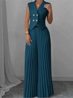 New Women's Fashion Vest Vest Pleated Skirt And Pants Set Summer Temperament Elegant And Simple Solid Color Trousers Sets
