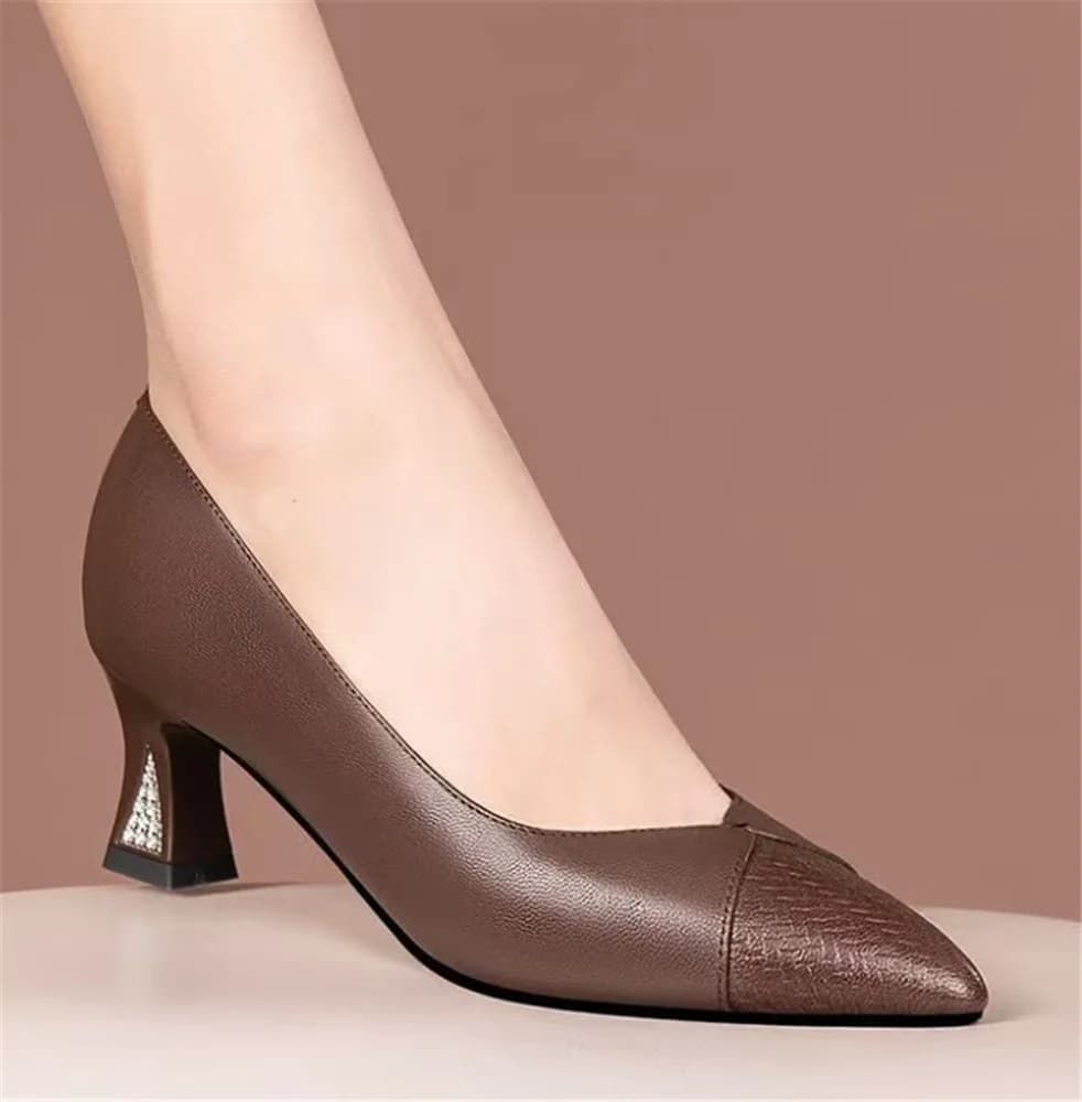 cresfimix women classic pointed toe brown patent leather spring slip on stiletto heel shoes lady casual comfort work pumps ab661