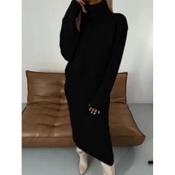 Fashion Knitted 2 Piece Set Autumn New Loose Turtleneck Solid Color Sweater High Waist Long Skirt Suit Elegant Women Clothing