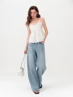 FSLE New Summer Women‘s Wide Leg Jeans Vintage Washed Straight Wide Leg Pants High Waist Denim Trousers Casual Street Style Chic