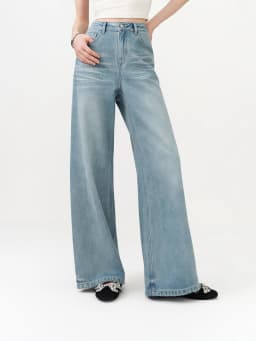 FSLE New Summer Women‘s Wide Leg Jeans Vintage Washed Straight Wide Leg Pants High Waist Denim Trousers Casual Street Style Chic