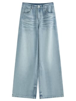FSLE New Summer Women‘s Wide Leg Jeans Vintage Washed Straight Wide Leg Pants High Waist Denim Trousers Casual Street Style Chic