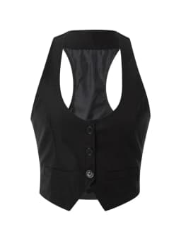 Women Waistcoat Vintage Sleeveless V Neck Button Down Vest Blazer Fashion Top