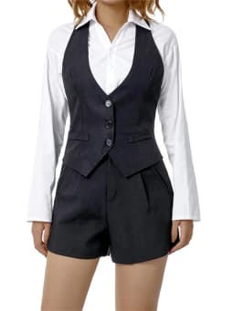 Women Waistcoat Vintage Sleeveless V Neck Button Down Vest Blazer Fashion Top