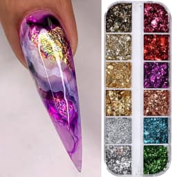 12 Grids Double Color Gold Foils Gorgeous Nail Glitter Sparkles Irregular Random Aluminum Flake Paillette Chip Design Decoration
