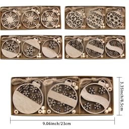 12PCS/Box Wooden Xmas Ball Pendant Hollowed Snowflake Hanging Ornaments for Noel Tree Decorations DIY Gifts Wrapping Supplies