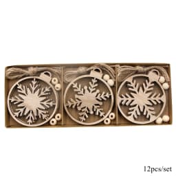 12PCS/Box Wooden Xmas Ball Pendant Hollowed Snowflake Hanging Ornaments for Noel Tree Decorations DIY Gifts Wrapping Supplies