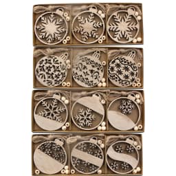 12PCS/Box Wooden Xmas Ball Pendant Hollowed Snowflake Hanging Ornaments for Noel Tree Decorations DIY Gifts Wrapping Supplies