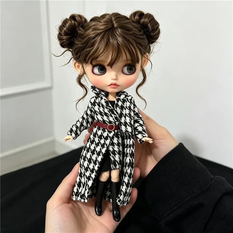 For Blythe Doll Outfit Clothes Luxury Checkered Coat Dress Set Sweet Princess Bowknot Skirt Clothing For Barbies OB24 Small 1/6