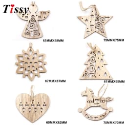 6PCS Vintage Christmas Wooden Pendants Hollow Hanging Ornaments for Christmas Tree Decorations Kids Xmas Gifts DIY Painting