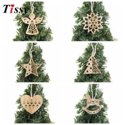 6PCS Vintage Christmas Wooden Pendants Hollow Hanging Ornaments for Christmas Tree Decorations Kids Xmas Gifts DIY Painting