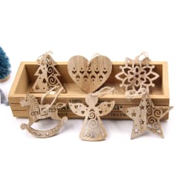 6PCS Vintage Christmas Wooden Pendants Hollow Hanging Ornaments for Christmas Tree Decorations Kids Xmas Gifts DIY Painting