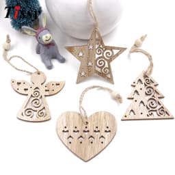 6PCS Vintage Christmas Wooden Pendants Hollow Hanging Ornaments for Christmas Tree Decorations Kids Xmas Gifts DIY Painting