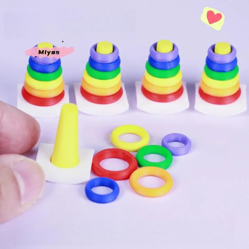 【M】2 Sets Dollhouse Early Learning Rainbow Stacking Toys Puzzle Development Intelligence Rainbow Tower Baby Toy Gift Stack Ring