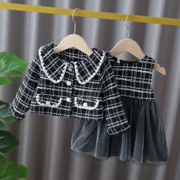 Girl Clothing Set 2026 Spring Baby Tweed Plaid Girl's Two Piece Suit Jacket+ Short Pants Sweet Girl's Suit