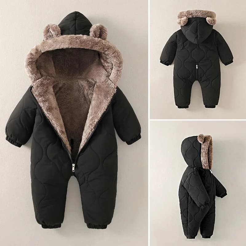 OLEKID Autumn Winter Baby Boy Romper Fleece Plus Velvet Hooded Baby Boy Jumsuit 0-2 Years Toddler Boy Overalls Infant Snowsuit