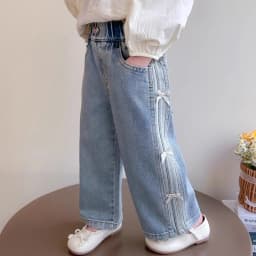Girls BlingBling Denim Pants New Baby Diamond Bow Print Jeans Children Clothes Kids Straight Legged Pants Loose Trousers 2-10Y