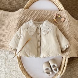 Korean Style Sweet Baby Girl Padded Jacket Winter Warm Large Lace Collar Princess Coat Casual Short Outwear