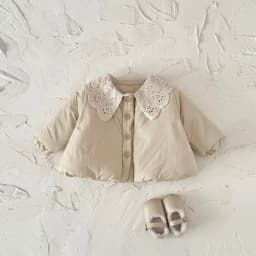 Korean Style Sweet Baby Girl Padded Jacket Winter Warm Large Lace Collar Princess Coat Casual Short Outwear
