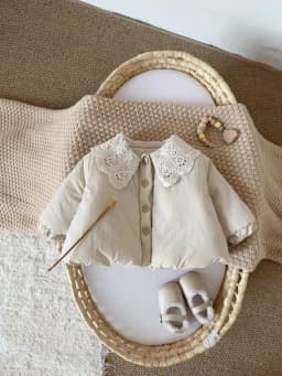 Korean Style Sweet Baby Girl Padded Jacket Winter Warm Large Lace Collar Princess Coat Casual Short Outwear