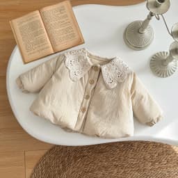 Korean Style Sweet Baby Girl Padded Jacket Winter Warm Large Lace Collar Princess Coat Casual Short Outwear