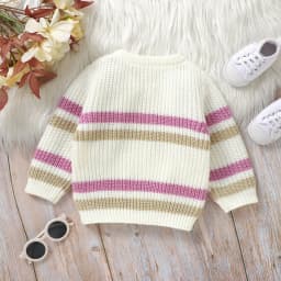 Infant Baby Boy Girl Stripe Sweater Knitted Warm Long Sleeve Chunky Knitwear Children Cottton Pullover 0-3 Years Jumpers