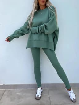 Women's 2-Piece Sports Set Spring Autumn Fashion Loose Long Sleeve O-Neck Sweater Top Slim Fit Leggings Casual Outfit