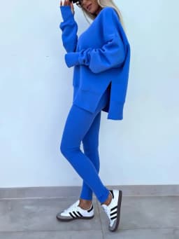 Women's 2-Piece Sports Set Spring Autumn Fashion Loose Long Sleeve O-Neck Sweater Top Slim Fit Leggings Casual Outfit
