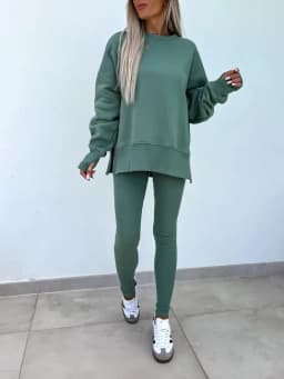 Women's 2-Piece Sports Set Spring Autumn Fashion Loose Long Sleeve O-Neck Sweater Top Slim Fit Leggings Casual Outfit