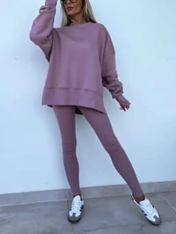 Women's 2-Piece Sports Set Spring Autumn Fashion Loose Long Sleeve O-Neck Sweater Top Slim Fit Leggings Casual Outfit