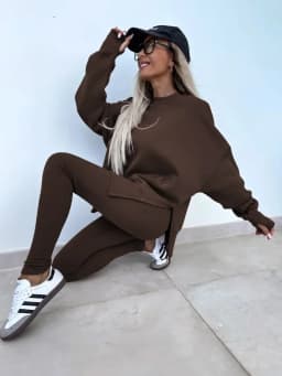 Women's 2-Piece Sports Set Spring Autumn Fashion Loose Long Sleeve O-Neck Sweater Top Slim Fit Leggings Casual Outfit
