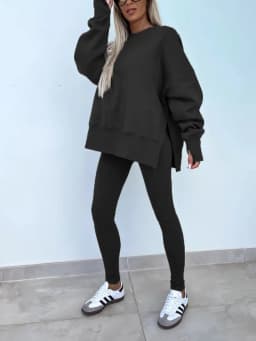 Women's 2-Piece Sports Set Spring Autumn Fashion Loose Long Sleeve O-Neck Sweater Top Slim Fit Leggings Casual Outfit