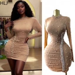 HLJ Sexy Rhinestone Patchwork Bodycon Mini Dresses Women Mesh Solid Color Long Sleeves Dress Female Streetwear Vestidos 2025 New