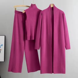 2026 Winter And Autumn Fashionable Elegant Women's Knitted 3-Piece Set cardigan Women's Sweater Women's Wide Leg Pants