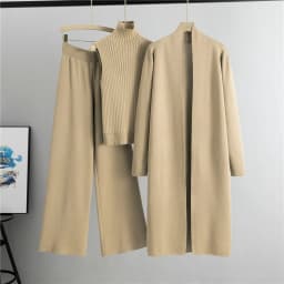 2026 Winter And Autumn Fashionable Elegant Women's Knitted 3-Piece Set cardigan Women's Sweater Women's Wide Leg Pants