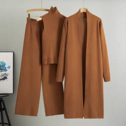 2026 Winter And Autumn Fashionable Elegant Women's Knitted 3-Piece Set cardigan Women's Sweater Women's Wide Leg Pants