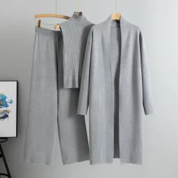 2026 Winter And Autumn Fashionable Elegant Women's Knitted 3-Piece Set cardigan Women's Sweater Women's Wide Leg Pants