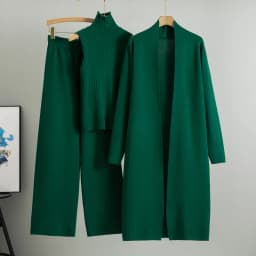 2026 Winter And Autumn Fashionable Elegant Women's Knitted 3-Piece Set cardigan Women's Sweater Women's Wide Leg Pants