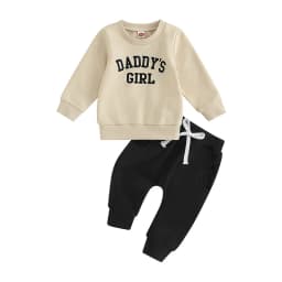Winter Fall Casual New Baby Girls Outfits Clothes Fashion Letters Print Long Sleeve Sweatshirt Tops Elastic Waist Pants Outfits