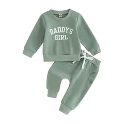 Winter Fall Casual New Baby Girls Outfits Clothes Fashion Letters Print Long Sleeve Sweatshirt Tops Elastic Waist Pants Outfits