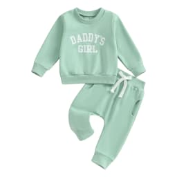 Winter Fall Casual New Baby Girls Outfits Clothes Fashion Letters Print Long Sleeve Sweatshirt Tops Elastic Waist Pants Outfits