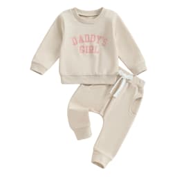 Winter Fall Casual New Baby Girls Outfits Clothes Fashion Letters Print Long Sleeve Sweatshirt Tops Elastic Waist Pants Outfits