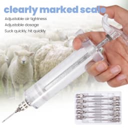 10/20/30/50ml Farm Animal Syringes Plastic Adjustable Dose Vaccine Injection with 10pcs needles Livestock Dispensing Tools