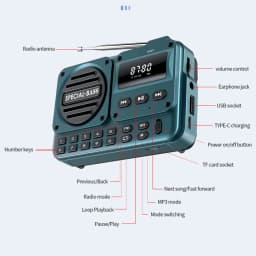 Portable Digital FM Radio Rechargeable Digital Radio Recorder with LED Display BT 5.4 Radio Speaker for Home Travel