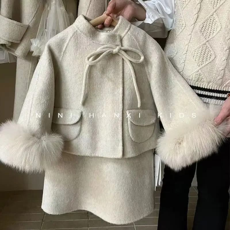 Girl's Woolen Small Fragrant Style Set Autumn And Winter 2026 New Children's Clothing Western-style Woolen Two-piece Set
