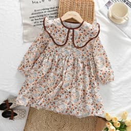 2-6 Year Old Girls' Casual Clothes Autumn New Item Lapel Long Sleeved Floral Dress Sweet and Lovely Countryside Style