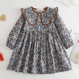 2-6 Year Old Girls' Casual Clothes Autumn New Item Lapel Long Sleeved Floral Dress Sweet and Lovely Countryside Style