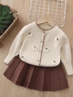 LILIIGIRL New Autumn Kids Sweater Set 2-6T Sweet Butterfly Girls Cardigan + Brown Skirt Korean Version Children Knitted Outfit