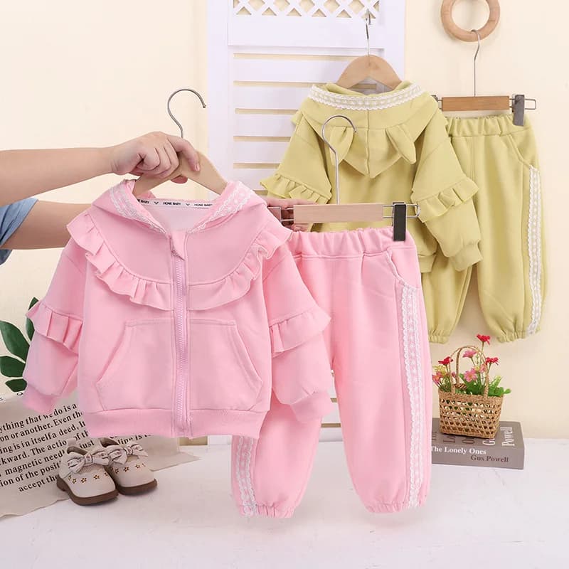 Baby Cute Casual Suits Children Comfortable Hooded Coat+Pants 2Pc Outfits Girls Spring Autumn Outdoor Versatile Daily Clothes